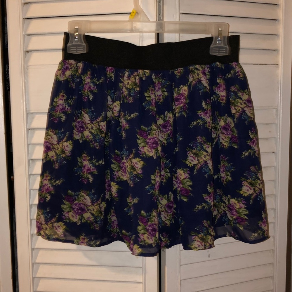 Navy Blue Floral Skirt